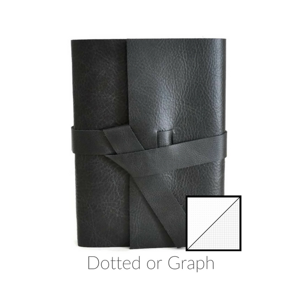 Front view of Black Leather Bullet Journal