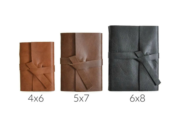 Size Comparison of 4x6, 5x7, and 6x8 inch leather journals