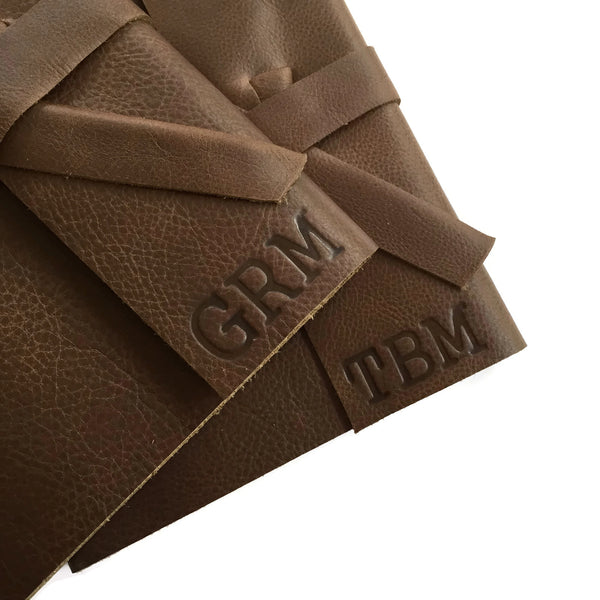 Brown Leather Journals Debossed with Stamped Personalized Initials or Monogram in bottom corner