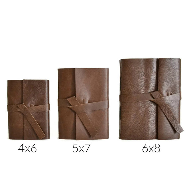 Size Comparison of 4x6, 5x7, and 6x8 inch Chocolate leather journals