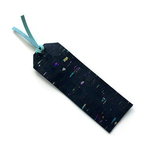 Black and Metallic Rainbow Cork Bookmark with Turquoise Tassel, Vegan Friendly