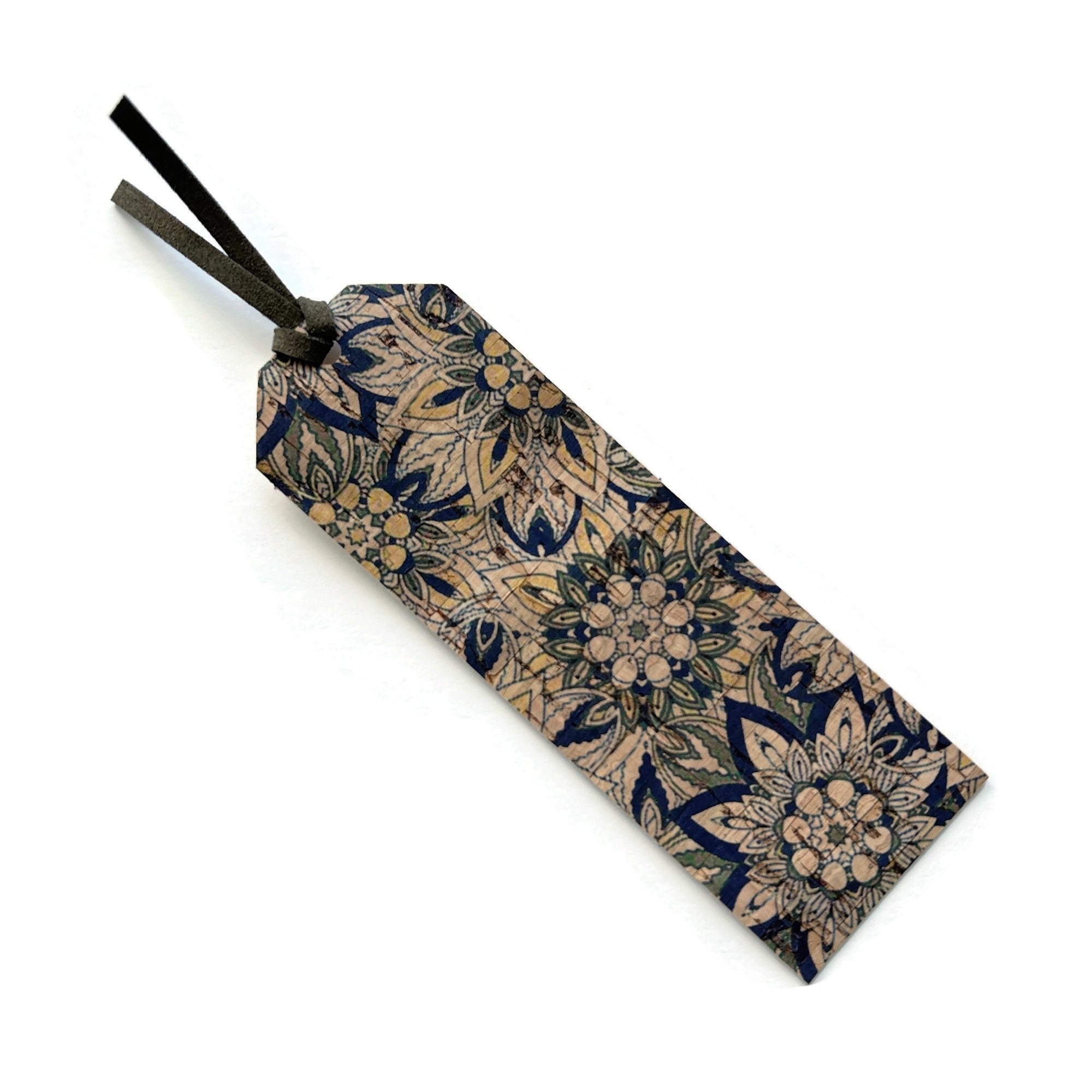 Blue and Yellow Floral Cork Bookmark, Vegan Friendly