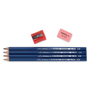 Drawing Pencil Set with 4 Pencils, Sharpener, and Eraser