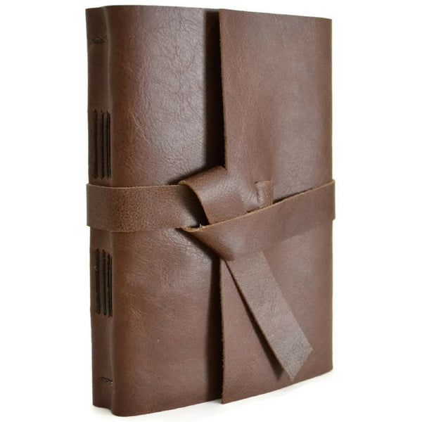 5x7 Chocolate brown leather journal angled front view