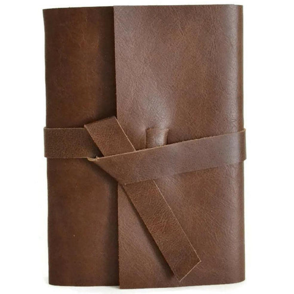 5x7 Chocolate brown leather journal front view