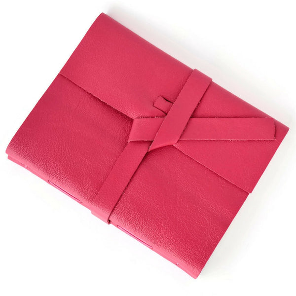 Pink Leather Bound Sketchbook with Wrap Tie