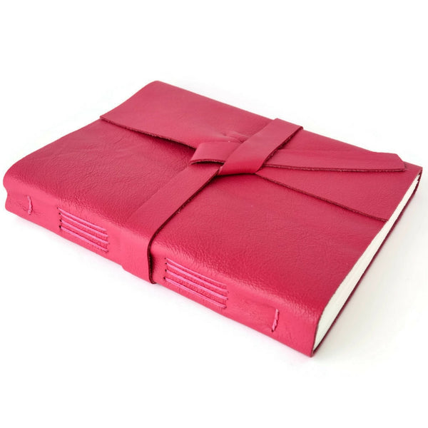 Custom Pink Leather Wrap Journal with Lined Pages