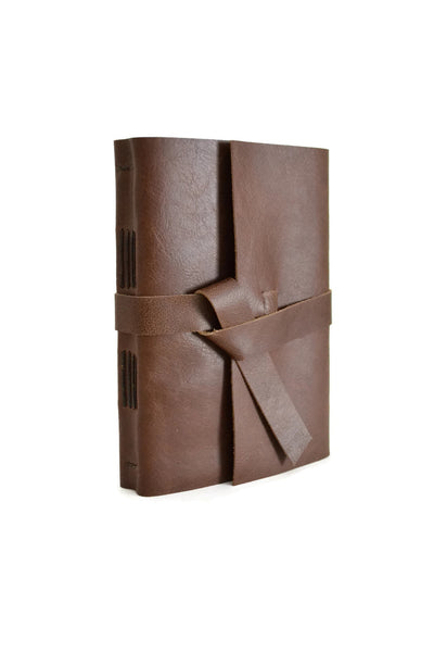 Angled View of Chocolate Brown Leather Notebook