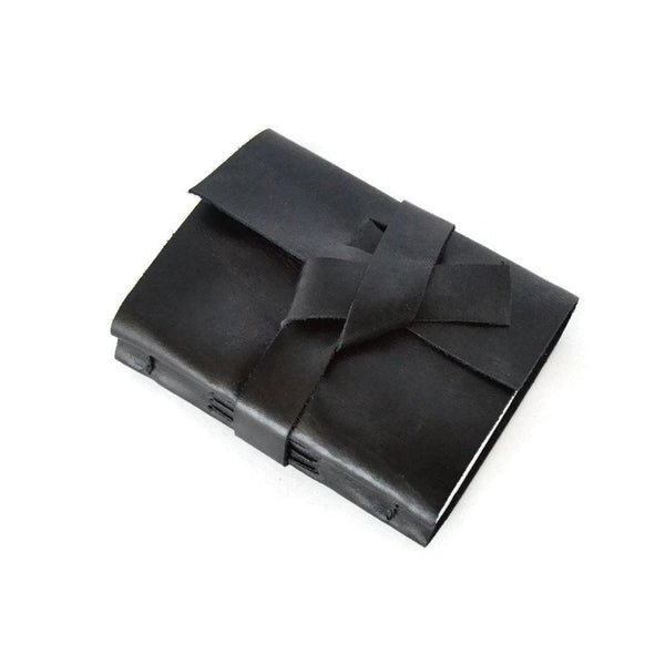 Black leather mini notebook top view