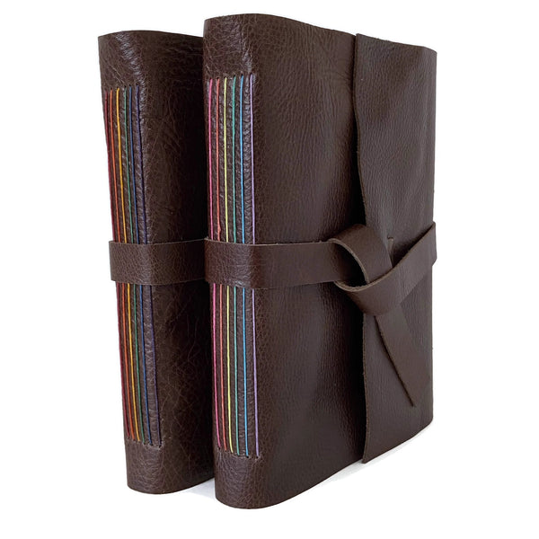 Ready To Ship, 6x8 Lined Rainbow Thread Leather Notebook