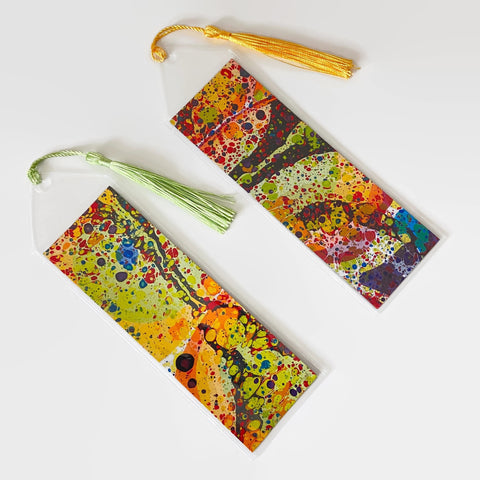 Bookmark with Hand Marbled Paper, Rainbow Speckle