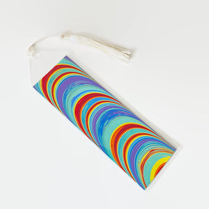 Bookmark with Hand Marbled Paper, Rainbow Arches