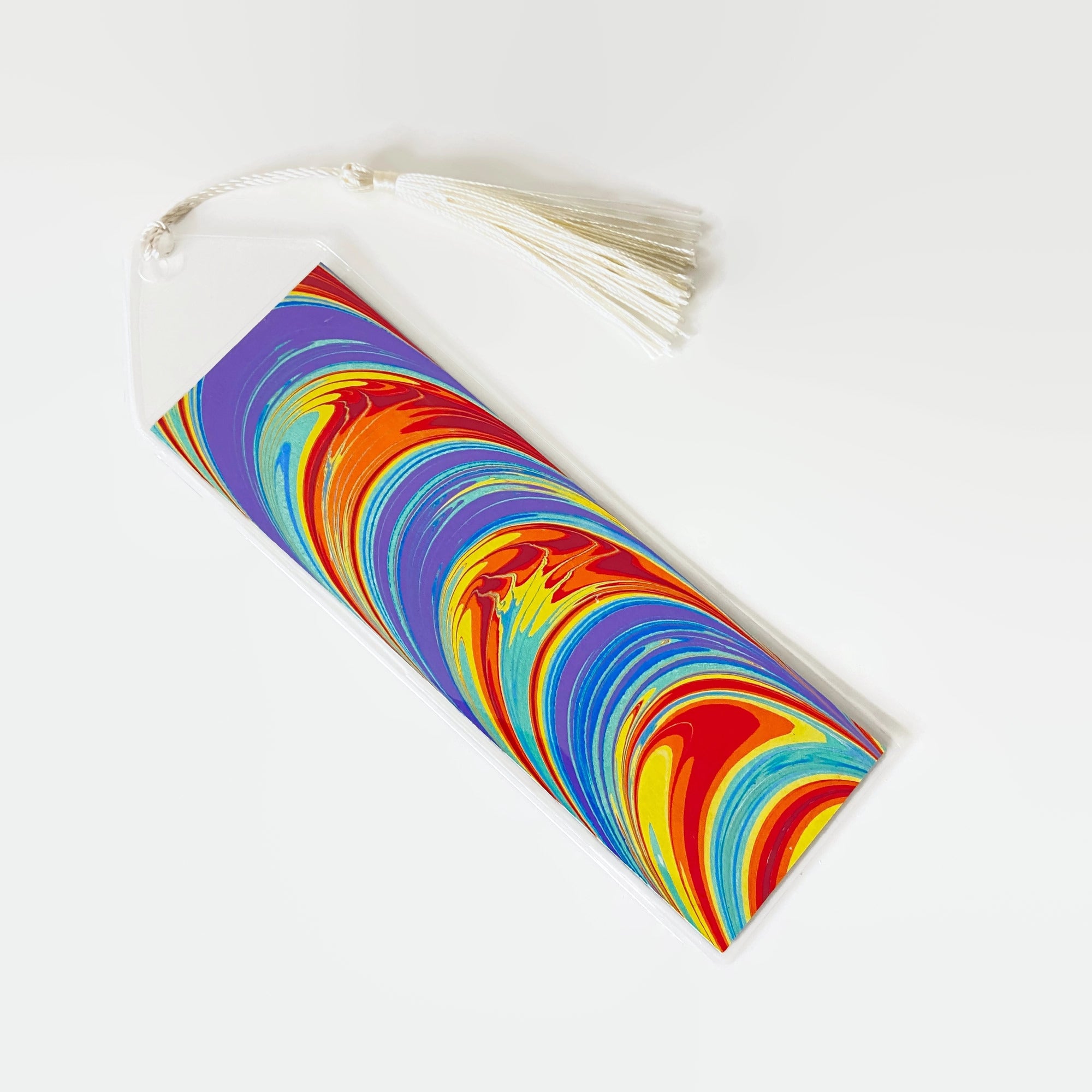 Bookmark with Hand Marbled Paper, Rainbow Arches with Spikes