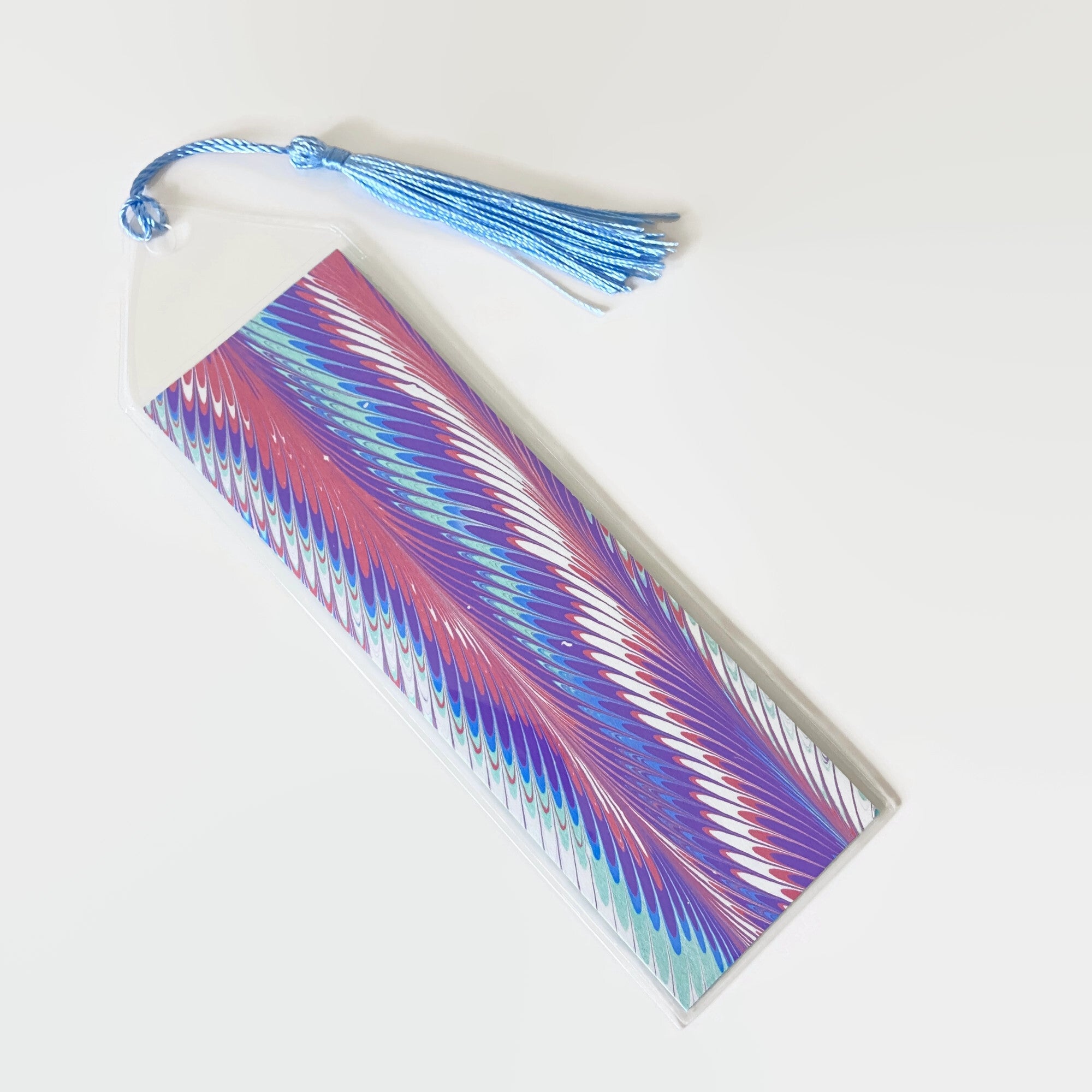 Bookmark with Hand Marbled Paper, Pastel Feather