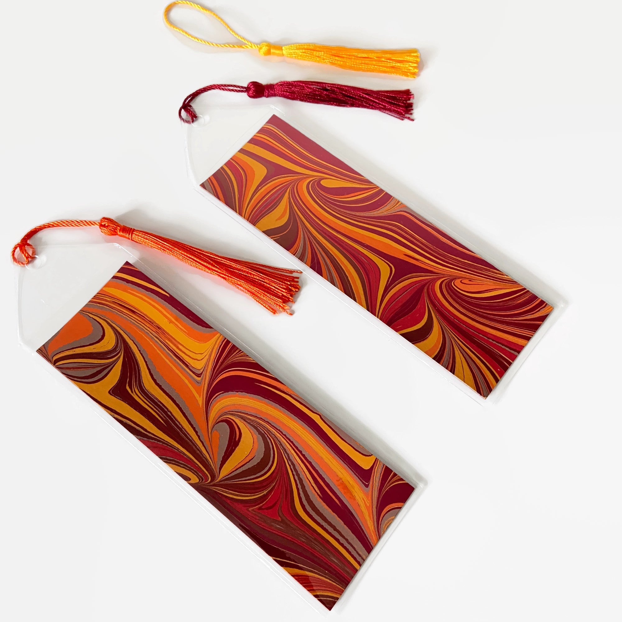 Bookmark with Hand Marbled Paper, Autumn Swirl