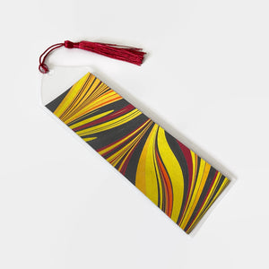 Bookmark with Hand Marbled Paper, Red Black Yellow