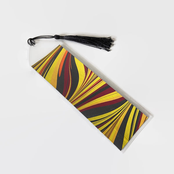 Bookmark with Hand Marbled Paper, Red Black Yellow
