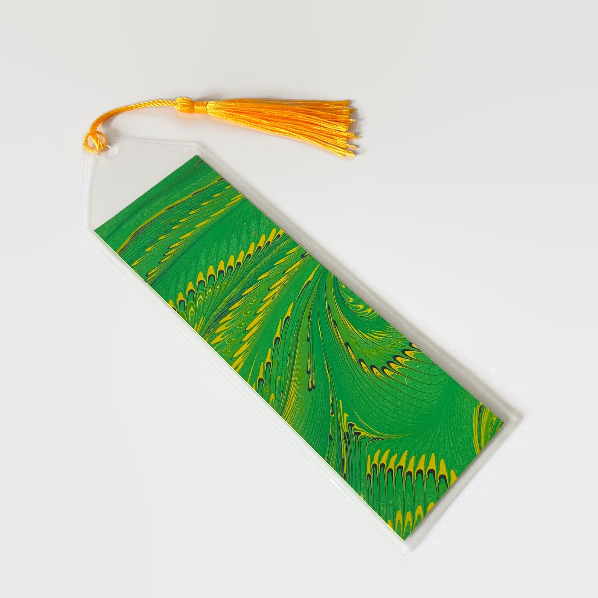 Bookmark with Hand Marbled Paper, Bright Green