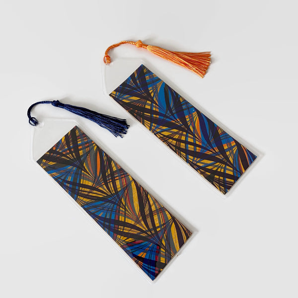Bookmark with Hand Marbled Paper, Navy Orange Overmarble