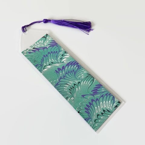 Bookmark with Hand Marbled Paper, Mint Green