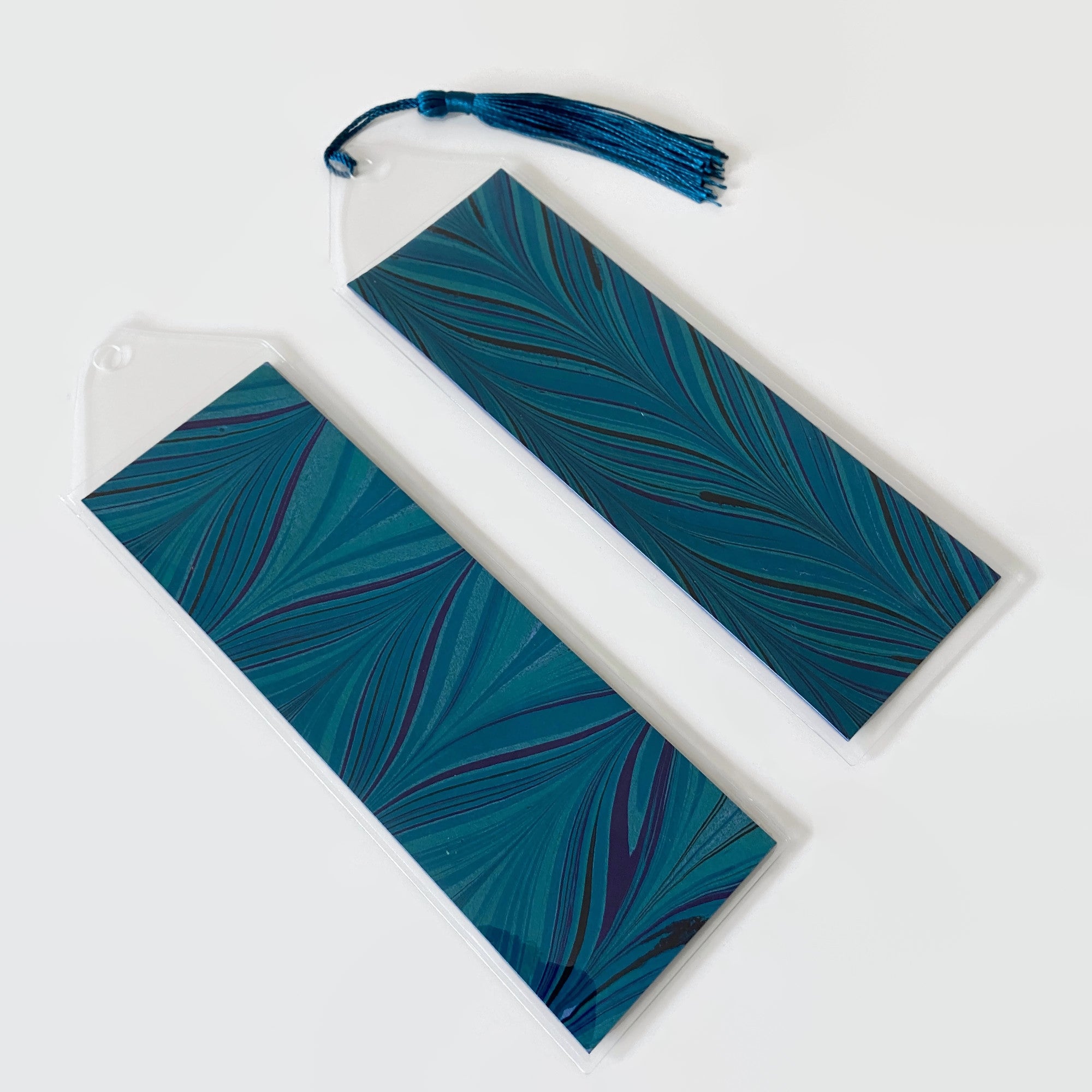 Bookmark with Hand Marbled Paper, Teal