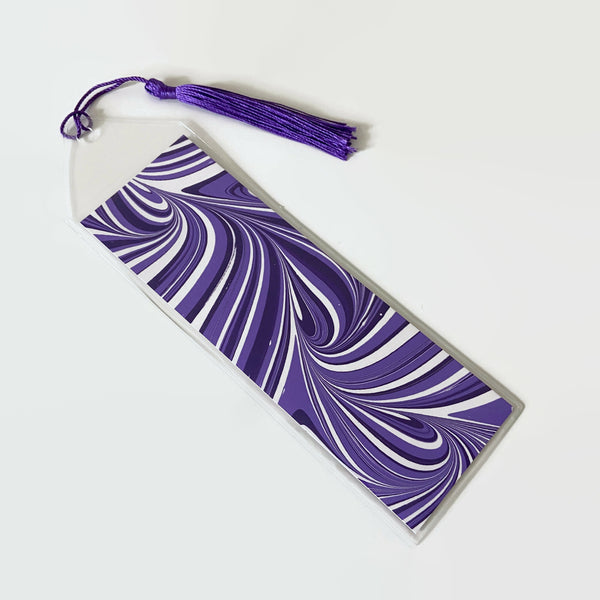 Bookmark with Hand Marbled Paper, Purple and White