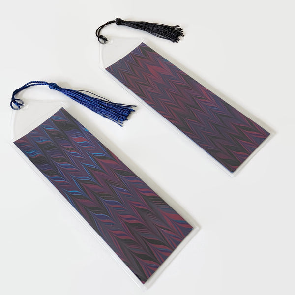 Bookmark with Hand Marbled Paper, Maroon Blue Black