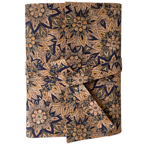 Ready To Ship Vegan Cork Unlined Notebook, Blue Floral