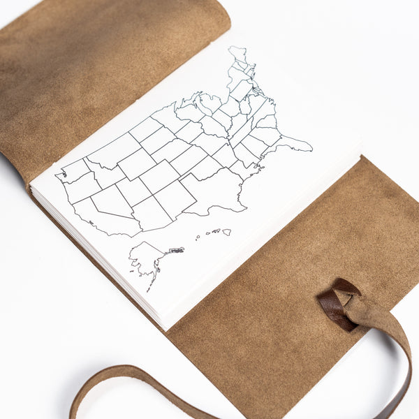 US or World Map Leather Travel Journal Notebook
