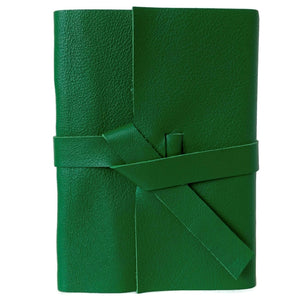 handmade green leather wrap journal front view