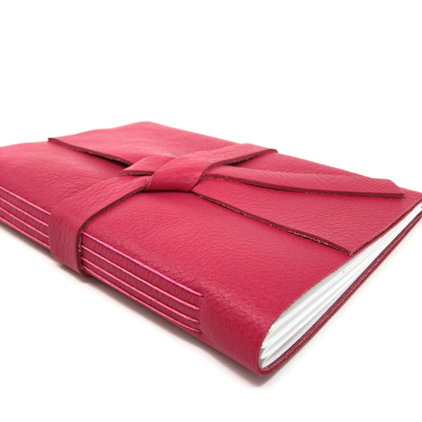 Close Up of Pink Slim Journal, Shows binding detail